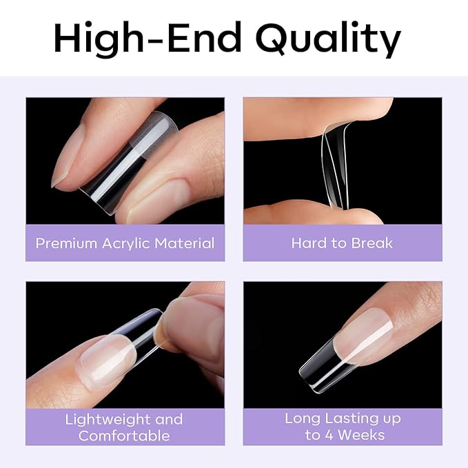 Modelones Medium Square Nail Tips - 510Pcs Fake Nails Gel Tips Pre-shaped Half Matte Full Cover Acrylic Gel Kit Press on Manicure Extension Art DIY Salon 15 Sizes