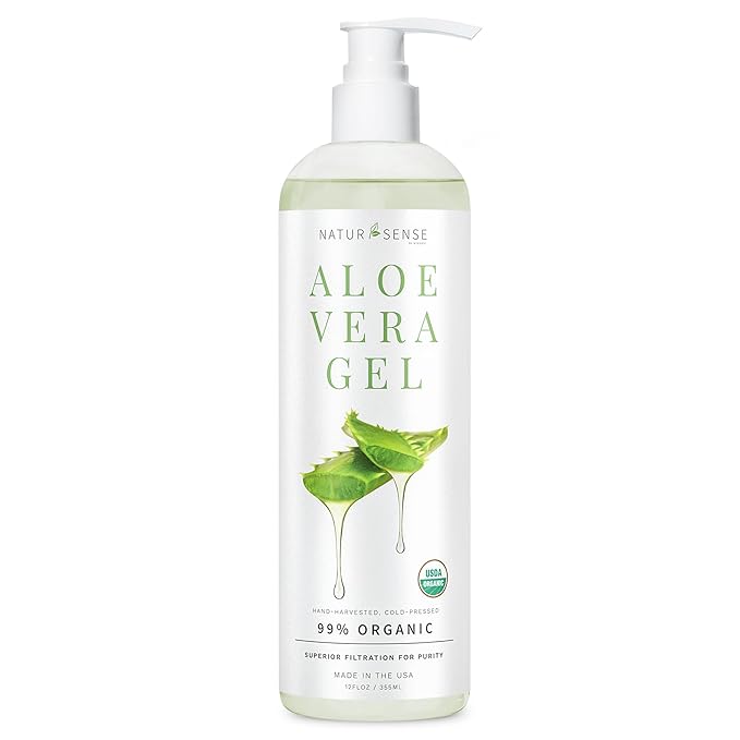 NaturSense Organic Aloe Vera Gel from 100% Pure Aloe–Great for Hair, Scalp, Face, Dry Skin, Acne, Sunburn, Sensitive Skin–Unscented, USDA Certified–12 oz.