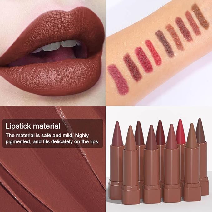BINGBRUSH 2-in-1 Gradient Lip Liner & Lipstick Combo,Matte Longwear Waterproof Lip Pencil with Cone Tip,Smudge Proof Crayon for Flawless Ombre Contour,Women's Long Lasting Makeup Set (3#Reddish Brown)
