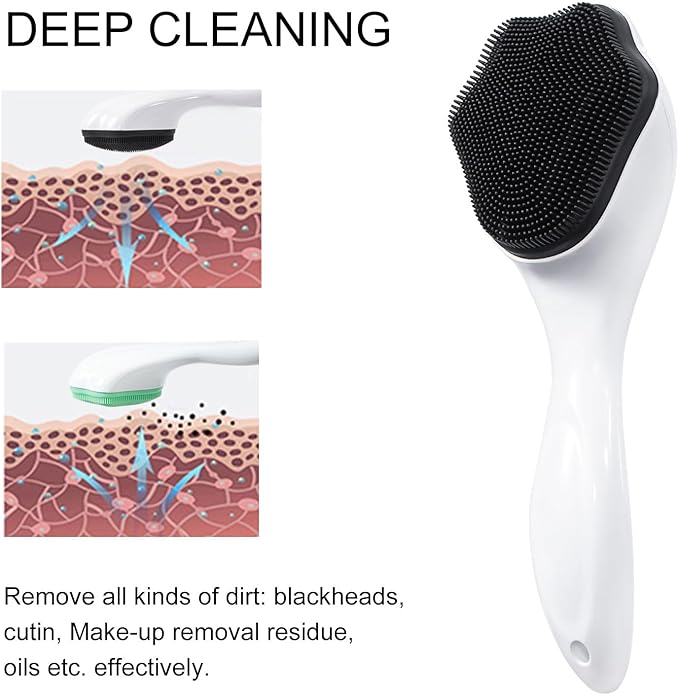 Silicone Face Scrubber Exfoliating Brush, 2 Pack Manual Handheld Facial Cleansing Brush Blackhead Scrubber, Soft Bristles Waterproof for Face Skincare (Green,Black White)