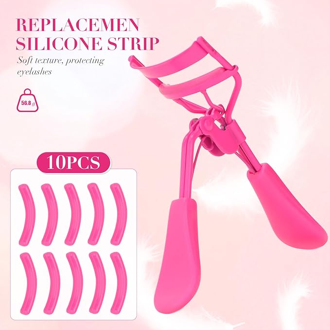 Eyelash Curler with Pads, Lash Curler 2 Pcs with 10 Extra Silicone Replacement Pads, Comfortable Grip for Effortless Curling – Eyelashes for The Perfect Eye Contour (Light Pink)