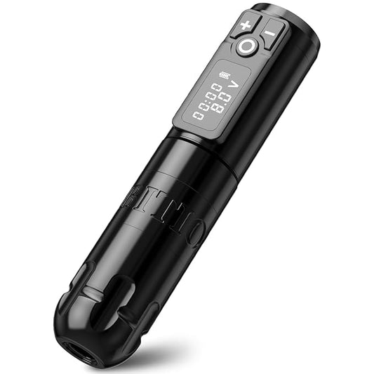 Ambition Soldier Rotary Battery Pen Tattoo Cartridge Machine with 2400mAh Wireless Power Coreless Motor Digital LED Display Tattoo Equipment Supply for Tattoo Artists (Polish Black)
