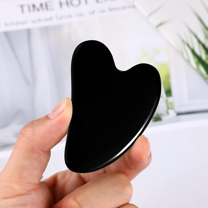 rosenice Gua Sha Facial Tools Black Guasha Tool Gua Sha Jade Stone for Face Skincare Facial Body Tensions Reduce Puffiness Festive Gifts