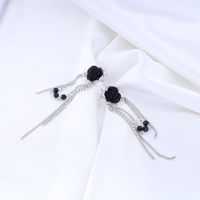 Punk Black Rose Flower Earring Long