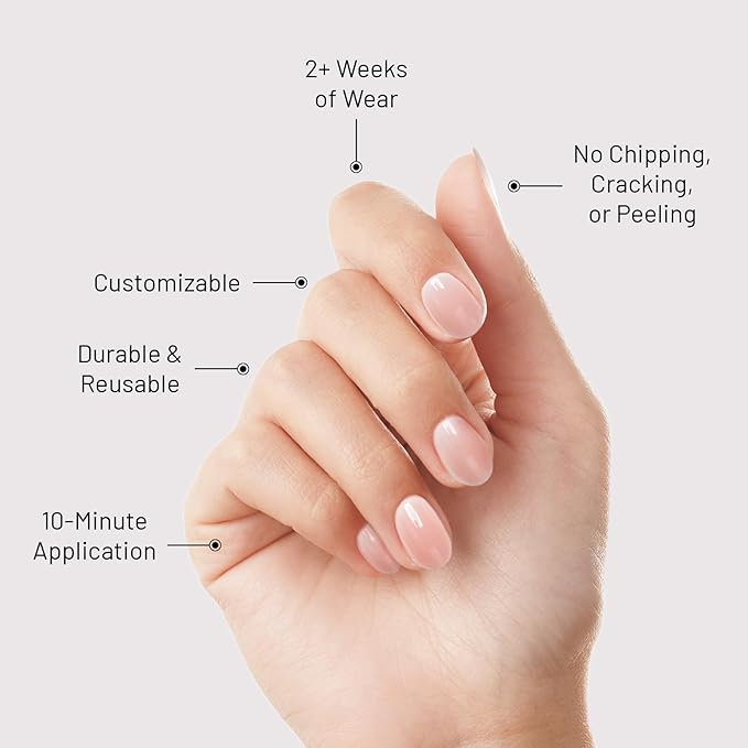 Lilac St - Press on Nails, Sheer Chemise (30 Nails, 15 Sizes) - Short, Round, Glossy, Opaque - Brush-On Nail Glue, Nail File, Cuticle Stick, Prep Pad - Reusable - Cruelty Free, Vegan, Women Founded