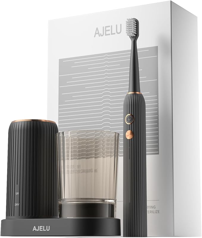 Sonic Electric Toothbrush for Adults with Drying Storage Holder, 8 Brush Heads, Smart Timer, USB Rechargeable, Deep Clean Power – Classic Black Edition