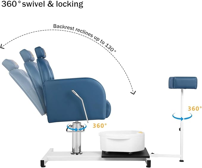 Pedicure Chair with Massage Foot Bath Pedicure Unit Station, Hydraulic Pedicure Chair 360 ° Rotation Height Adjustable Blue