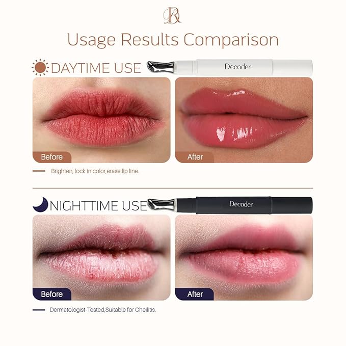 Decoder Day & Night Lip Care Set | 3 Lip Oils + 2 Night Lip Balms | Glossy Finish, Fast-Absorbing, Repair and Deep Nourishing | Stainless Steel Applicator, Vegan-Friendly, 5 x 0.05Oz