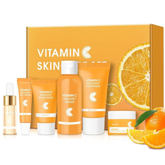 6PCS Hydrating Skin Care Set with Vitamin C,Face Care Kit Includes Serum,Face Cream,Eye Cream,Toner,Sunscreen,Cleanser,Face Care Set for Women,Unique Gift