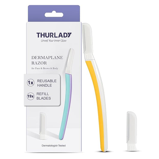 Face Razors for Women, Reusable Handle with 19 Microblades, Dermaplane Razor for Women Face, Eyebrow & Facial Razors, Peach Fuzz Remover, Gentle Exfoliating, for Sensitive Skin (Solar Veil)