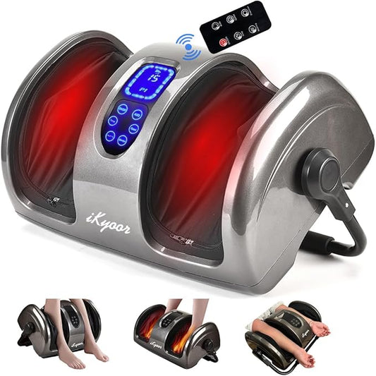 Shiatsu Foot Massager with Heat Deep Kneading Foot and Calf Leg Massager Machine for Relaxation, Muscle Pain Relief Massage (Silver)