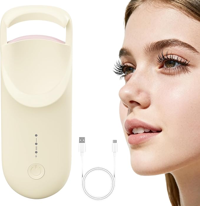 Heated Eyelash Curler, Electric Eyelash Curler with 2-Temp Modes & Type-C Charging, 8s Fast Heat 3s Style 24H Lift for Long-Lasting Natural Effortless Curls, Mini Heated Lash Curler for Women(Beige)