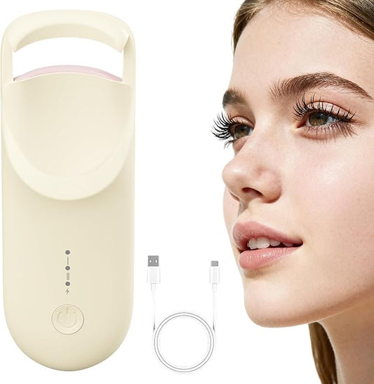 Heated Eyelash Curler, Electric Eyelash Curler with 2-Temp Modes & Type-C Charging, 8s Fast Heat 3s Style 24H Lift for Long-Lasting Natural Effortless Curls, Mini Heated Lash Curler for Women(Beige)