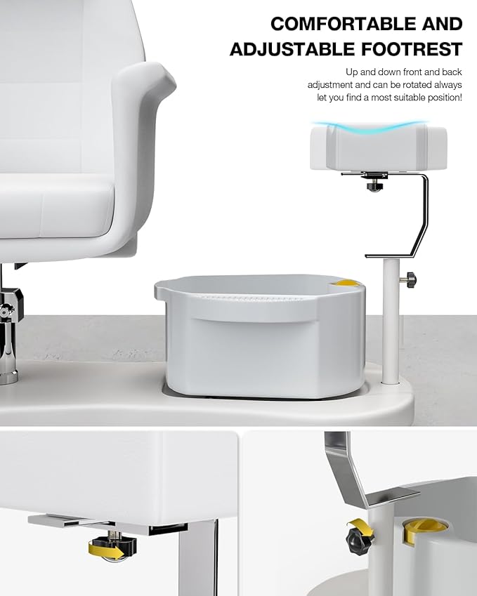 VARONXE Pedicure Chair for Nail Tech No Plumbing, Portable Pedicure Station for Foot Spa w/Pedicure Stand and Massage Foot Bath, Professional Gel Jelly Pedicure Chairs, White