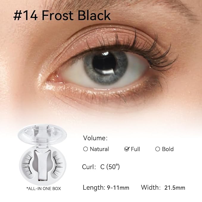 WOSADO Magnetic Eyelashes with Applicator Kit, No.14 FROST BLACK, Reusable Magnetic Lashes without Eyeliner, Glue-free False Lashes, Waterproof, Lightweight, Suit for Natural Makeup
