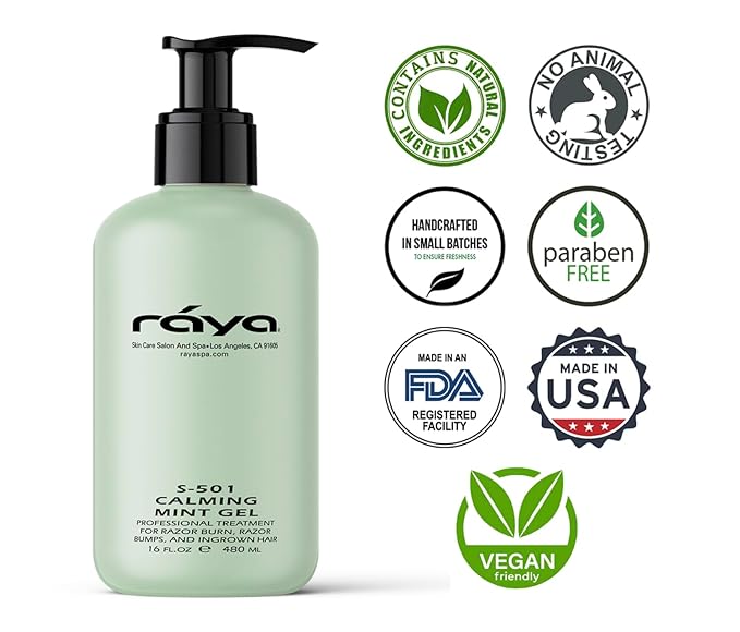 RAYA Calming Mint Gel 16 oz (S-501) | Softening and Soothing Gel | Great for After Shaving and Waxing | Helps Heal Razor Bumps, Razor Burns, and Ingrown Hairs