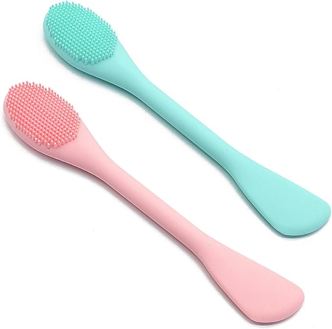 Silicone Face Mask Applicator Brush,Soft DIY Skincare Applicator Tools,Scrubber Exfoliator,Facial Cleansing Brush for Deep Gentle Exfoliating (Pink/Blue)