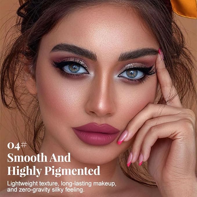 Rose Red Matte Lip Liner Pencil - Crayon Matte Lipstick Pencil, No Transfer, Smudgeproof & Waterproof, Sharpenable Lip Crayon for Women, Velvet Long-Lasting Lip Color 04#