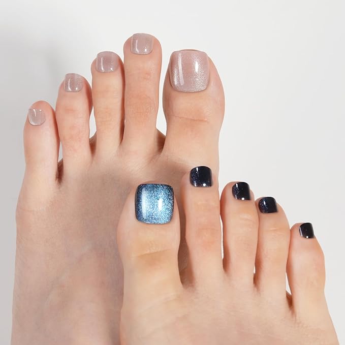 Vansiho Press on Toenails, Cat Eye Toe Nail Press on Short Square for Women, Soft Gel Fake Toenails, Acrylic Nails Soak off Toe Nail Home DIY 15 Sizes