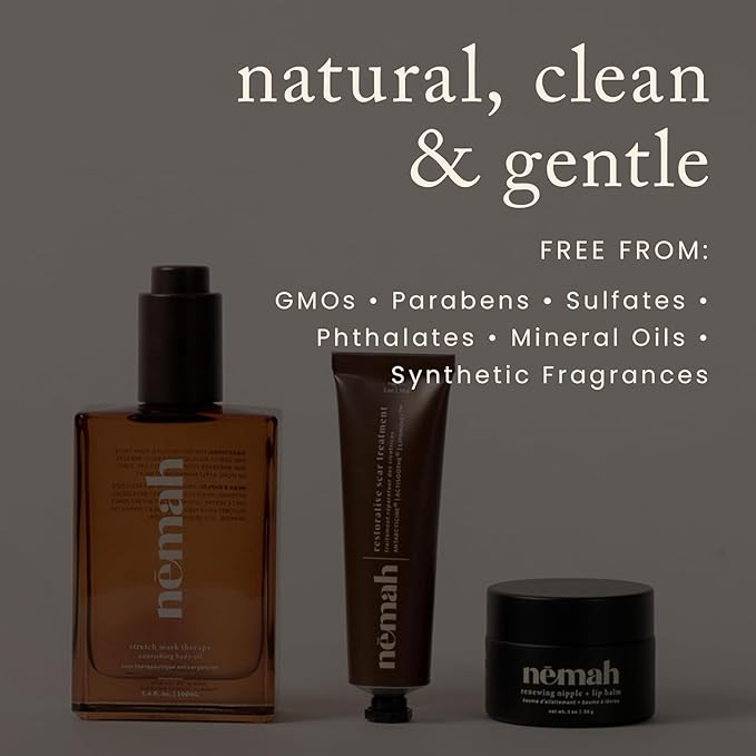 New Mama Postpartum Kit - Nourishing Belly Oil, Restorative Scar Treatment and Renewing Nipple + Lip Balm, Stretch Mark Oil, Natural Scar Cream, Nourishing and Soothing Nipple Cream Balm