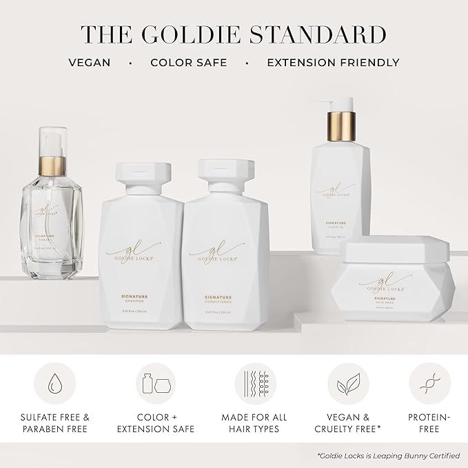 Goldie Locks Shampoo and Conditioner Travel Set - TSA-Approved Hydrating Hair Care Duo with Biotin, Marula Oil & Rose Water – Protein, Sulfate & Paraben-Free in Limited Edition Gold Bag - 3.4 oz each