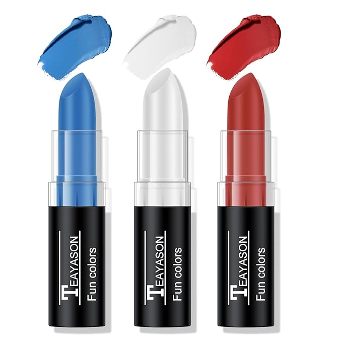 3 Colors Blue White Red Face Body Paint Stick, Blue White Red Flag Color Face Paint for Baseball/Football/Halloween Accessories Vampire/Joker/Clown Makeup Cream Face& Body Paint Easy to Blend