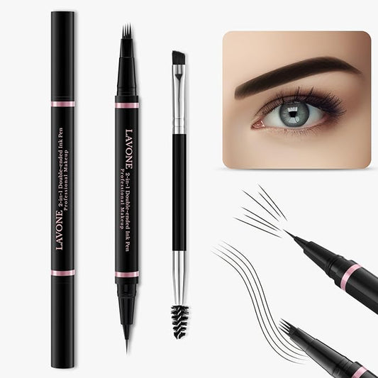 Eyebrow Pencil,2-in-1 Waterproof Eyebrow Pen with 4 Tip Brow Pen and Ultra-Precise Brow Pencil,with Dual-ended Eyebrow Brush,Eyebrow Makeup for Natural Looking Eyebrows - Ebony