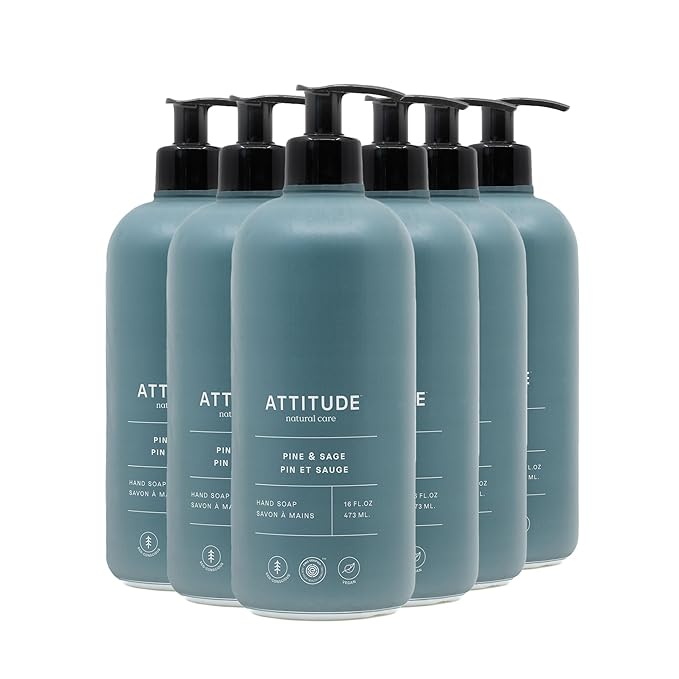 ATTITUDE Limited Edition Liquid Hand Soap, EWG Verified, Plant and Mineral-Based, Vegan Personal Care Products, Pine & Sage, 16 Fl Oz (Pack of 6)