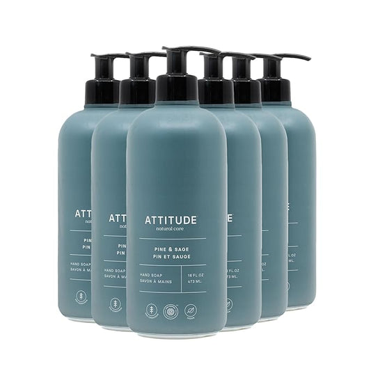 ATTITUDE Limited Edition Liquid Hand Soap, EWG Verified, Plant and Mineral-Based, Vegan Personal Care Products, Pine & Sage, 16 Fl Oz (Pack of 6)