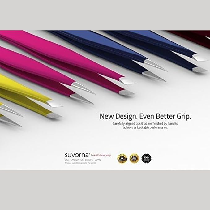 Suvorna Professional Tweezers for women facial hair - Sharp Pointed Tweezer & Slanted Eyebrow Tweezers for Women - Eyebrow Tweezer for Women, Lash tweezers and Splinter removal (4-inch size, Yellow)