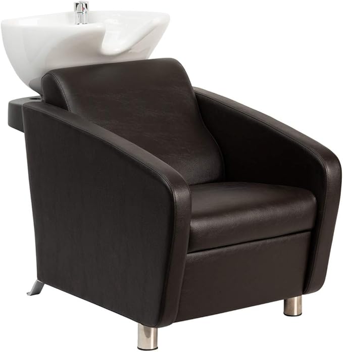 Buy-Rite Shelby Backwash Unit – Professional Salon Shampoo Chair with Tilting Porcelain Bowl, Dual Nozzle, Vacuum Breaker, Wide Padded Seat, Lumbar Support & European Design – Espresso, YLG-556-ESP