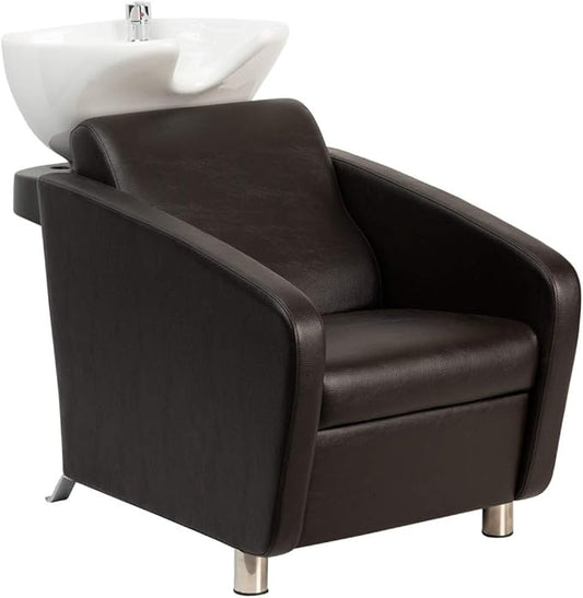 Buy-Rite Shelby Backwash Unit – Professional Salon Shampoo Chair with Tilting Porcelain Bowl, Dual Nozzle, Vacuum Breaker, Wide Padded Seat, Lumbar Support & European Design – Espresso, YLG-556-ESP