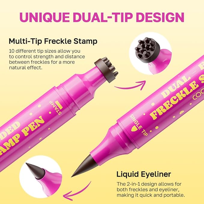 Brown Freckle Stamp with Eyeliner Pen,Natural Lifelike Freckle Makeup Pen Magic Freckle Color,Waterproof Longlasting Fake Freckles Stain Marker Pencil Face Decoration for Sunkissed Makeup,Vegan