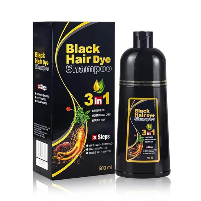 Instant Black Hair Dye Shampoo for Women Man Hair Color Shampoo for Gray Hair - 100% Gray Coverage - Natural Plant Hair Dye 3 in 1, 16.9Fl OZ
