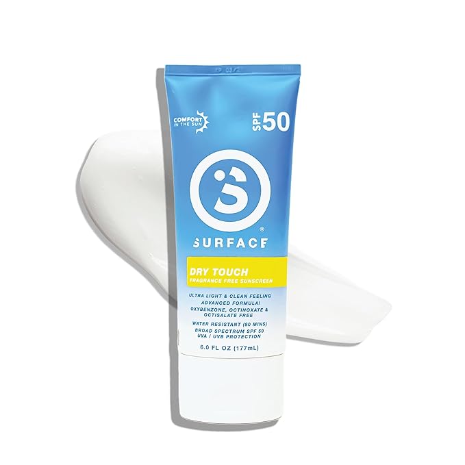 Surface Sunscreen Lotion SPF 50 for Face and Body, Natural Formula, Lightweight and Reef Friendly, Broad Spectrum UVA UVB Protection, Water Resistant Sun Care for Outdoor Use, Fragrance Free, 6oz