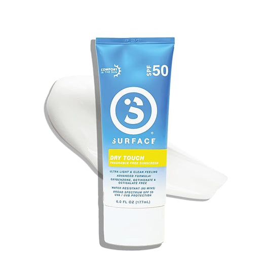 Surface Sunscreen Lotion SPF 50 for Face and Body, Natural Formula, Lightweight and Reef Friendly, Broad Spectrum UVA UVB Protection, Water Resistant Sun Care for Outdoor Use, Fragrance Free, 6oz
