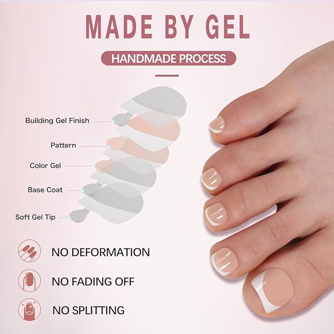 Misssix French Tip Press on Toe Nails, 150Pcs French Square Toe Nail Tips, Soft Gel False Toenail, Acrylic Soak off Fake Toe Nails for Women Nail Art DIY 15 Sizes
