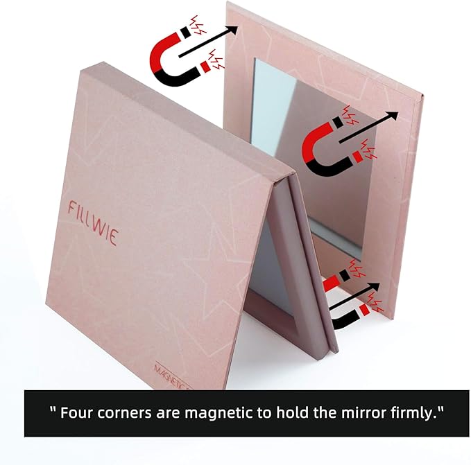 Pink Magnetic Refillable Makeup Palette with Mirror – Lightweight, Durable, Travel-Ready Case for Eyeshadow, Blush, Lipstick – Includes Spatula & 20 Stickers – Small, Waterproof Paperboard