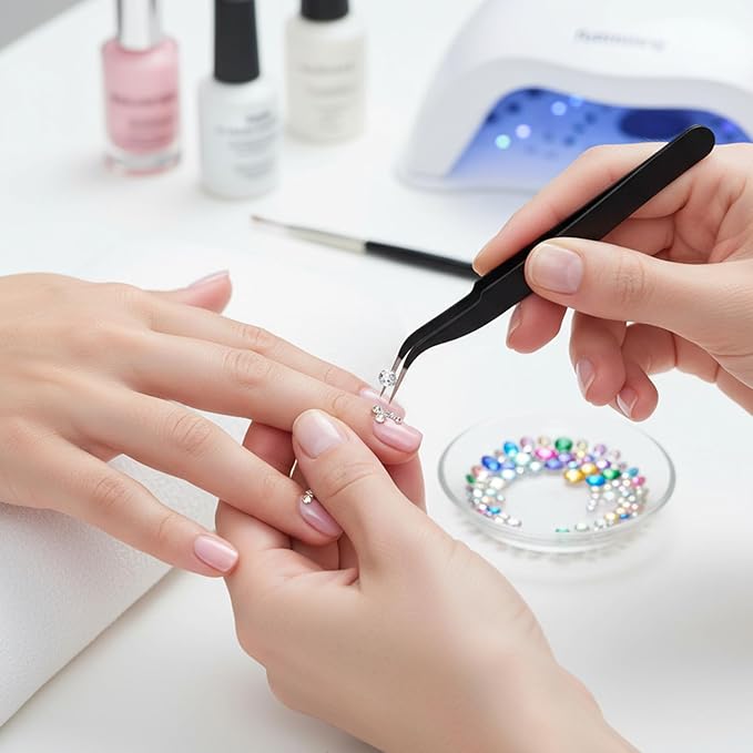 Tweezers for Crafting, 10 Pcs Stainless Steel Curved Craft Tweezers, Black Sticker Tweezer Kit Multipurpose Precision Tweezer for DIY Jewelry Making, Scrapbooking, Eyelash Extension