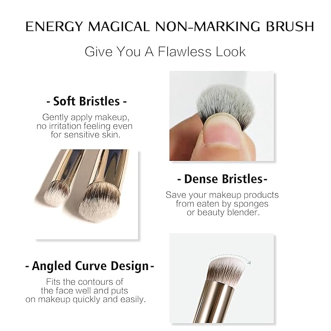 ENERGY Foundation Brushes Set Professional Under Eye Concealer Brushes Perfect For Blending Liquid Cream or Flawless Powder Cosmetics Buffing Stippling Concealer Premium Synthetic Bristles