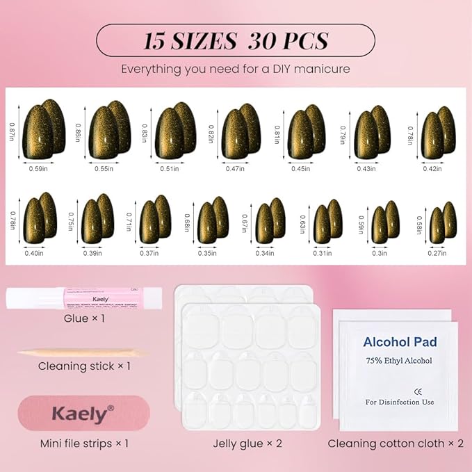 Cat Eye Press on Nails Short Almond - Dark Cherry Red Reddish Brown Shimmer Glossy Press on Nails Women Girls Gift, Soft Gel Press Glue On Nail with Glue Full Cover Reusable Acrylic Fake Nail Kit