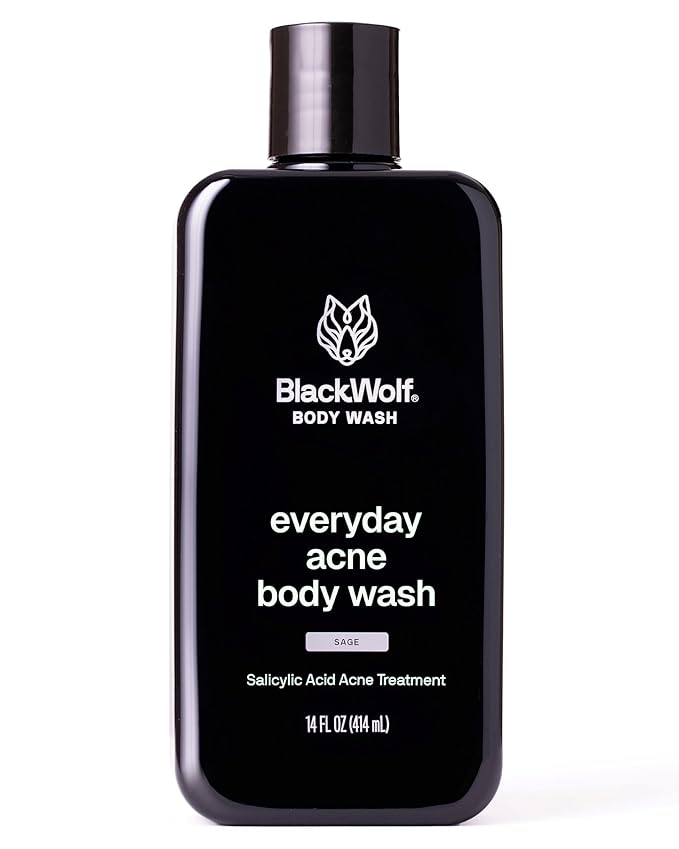 Black Wolf Salicylic Acid Body Wash for Men - 14 Fl Oz Men's Acne Body Wash - Charcoal Helps Reduce Acne Breakouts & Cleanse Your Skin - Full Coverage & Deep Clean Treatment - Men's Bodywash