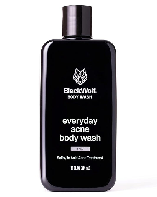 Black Wolf Salicylic Acid Body Wash for Men - 14 Fl Oz Men's Acne Body Wash - Charcoal Helps Reduce Acne Breakouts & Cleanse Your Skin - Full Coverage & Deep Clean Treatment - Men's Bodywash