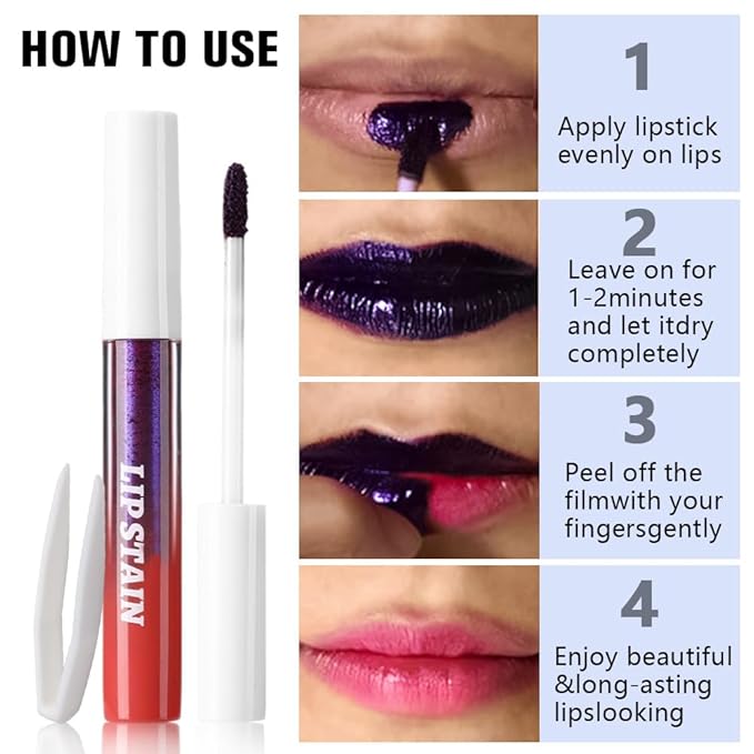 evpct 3Pcs Maroon Mauve Nude Brown Peel Off Lip Stain Tints, Matte Liquid Lipstick Lip Stain Long Lasting Waterproof for Women, Longwear Lipstick Peel Off Highly Pigmented Smudge-proof Easy to Apply