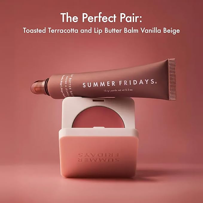 Summer Fridays Blush Butter Balm - Skincare-Infused Hydrating Cream Blush with Hyaluronic Acid, Ceramides, & Shea Butter for a Dewy Flush of Color - Cheek and Lip Tint - Toasted Terracotta (0.14 Oz)