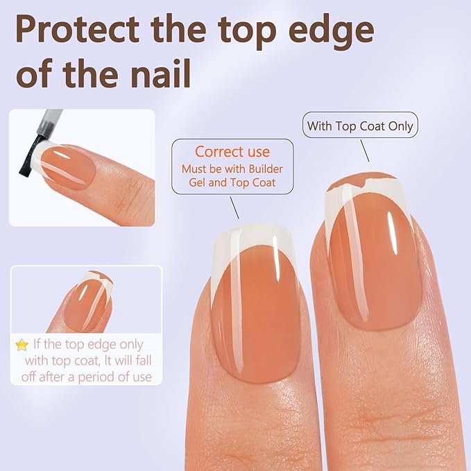 Misssix French Gel Nail Tips, 150Pcs French Tip Press on Nails Short Square Brown, No Need to File 3 in 1 Tips Pre-lasting, Fake Nails for Nail Art DIY 15 Sizes