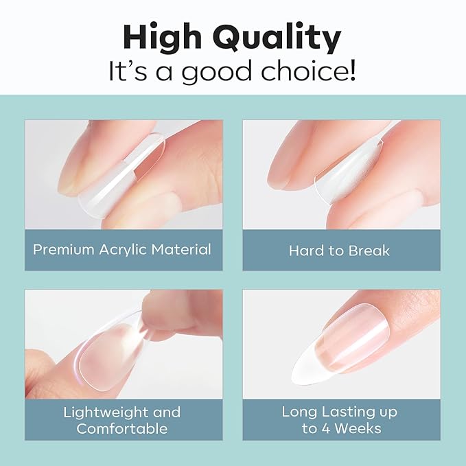 modelones Short Almond Fake Nail Tips - 510Pcs Full Matte Gel Tips Pre-shaped Full Cover Clear Acrylic Gel Kit False Press on Nails for Extension DIY Salon 15Sizes