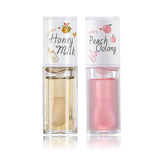 2 PCS Hydrating Clear Lip Oil Jelly Honey Lip Gloss - Korean, Big Brush Lip Oil, Plumping, Fresh Texture, Long-lasting Nourishing Lip Oils