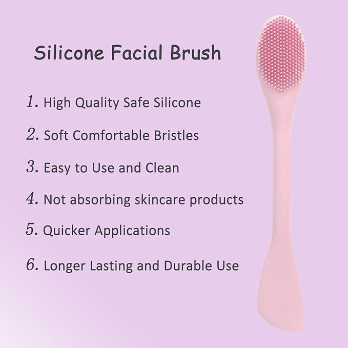 Pore Scrubber, Double-End Silicone Face Mask Brush Silicone Face Scrubber, 2Pcs Soft Mask Applicator Tool for Facial Mud,Facial Cleansing Brushes for Makeup Skincare Removal, Pink and Grey