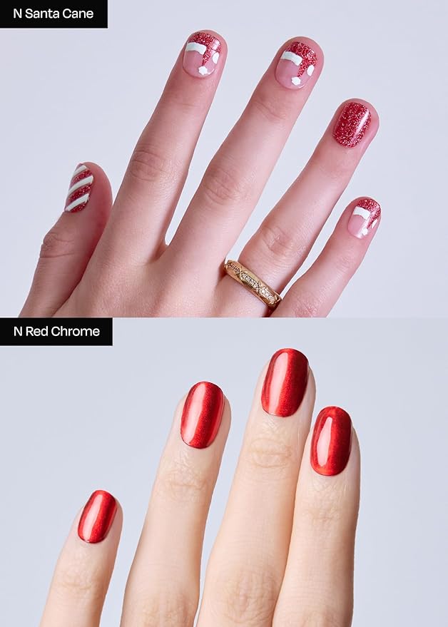 ohora Semi Cured Gel Nail Strips ([2025 Christmas Set] N Santa Cane & N Red Chrome) - Works with Any Lamps, Salon-Quality, Long Lasting, Easy to Apply & Remove